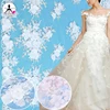 yanzi factory supplier luxury white 3d flowers embroidery textiles fancy dress fabric lace embroidered tulle fabric