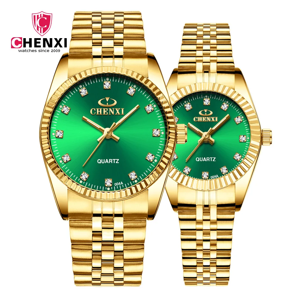 

CHENXI 004A Crystal Diamond Gold Fashion Couple Wristwatches Man Women Watch