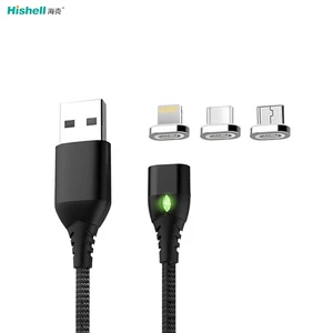 For iPhone ,Micro,Type-C 3A Magnetic Fast USB Charger LED Data Transfer Cable
