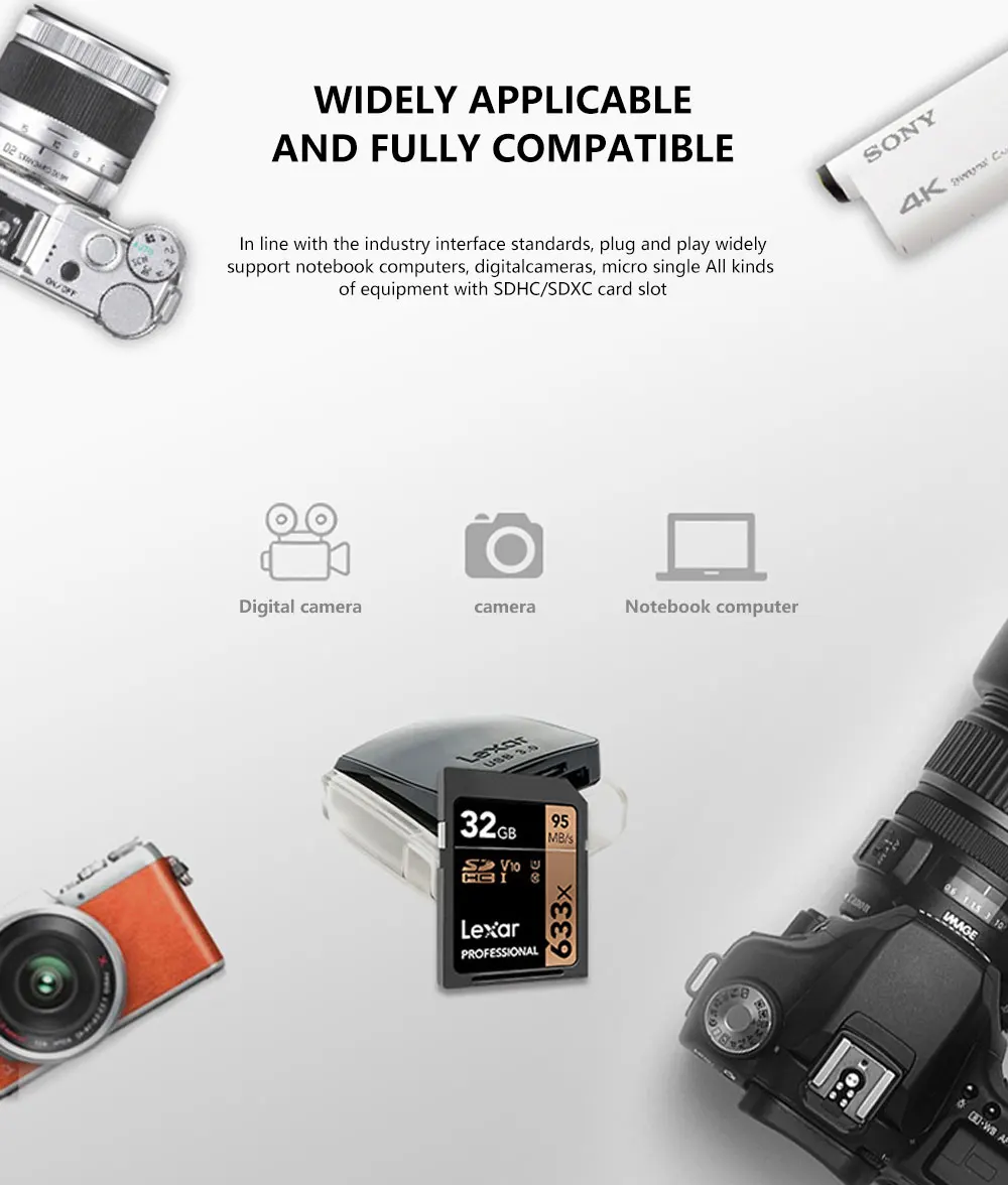 70% off Lexar 95M/s 633x 16G 32GB U1 SD-HC 64GB 128GB 256GB U3 SD Card SD-XC Class 10 memory Card For 1080p 3D 4K video Camera - ANKUX.COM