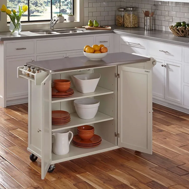 Competitive Price 2 Adjustable Shelves Small Mobile Kitchen