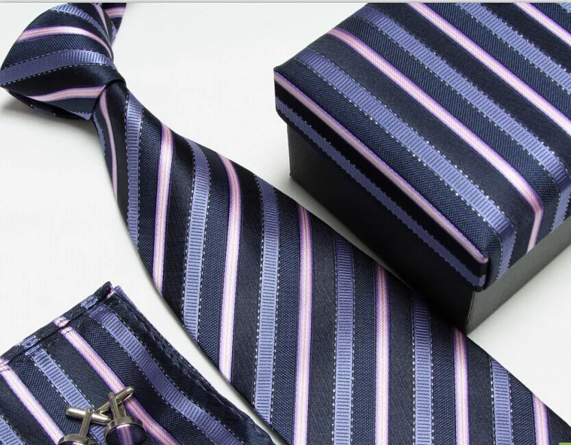 High Quality Grid Woven Stripe Box Tie Set Men And Cufflinks Buy Tie