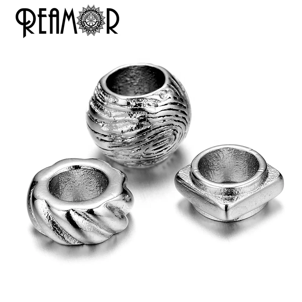 

REAMOR Polishing 316l Stainless Steel Square Basic Spacer Beads Charms Twill Fingerprint Round Beads Bracelet Jewelry Making