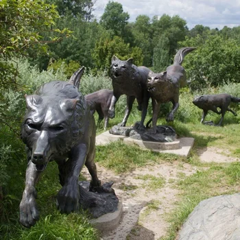 Garden Decoration Metal Craft Statue Two Life Size Bronze Wolf Dog