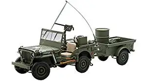 Jeep Willys Army Green with Trailer and Accessories 1/18 by Autoart 74016