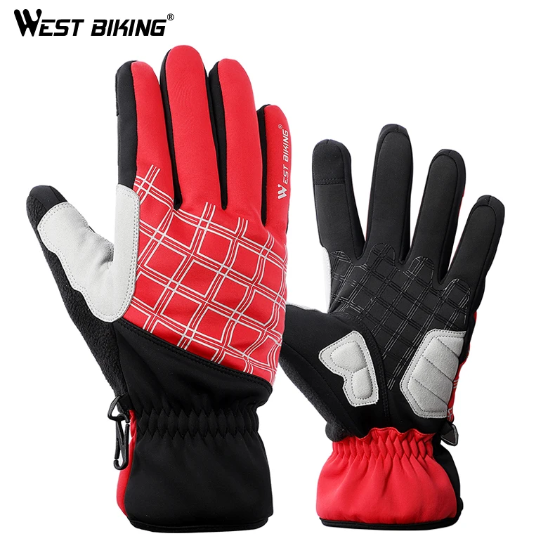 

WEST BIKING Winter Warm Bicycle Gloves Windproof and Waterproof Wearable Full Finger Mitten Cycling Non-slip Touch Screen Gloves