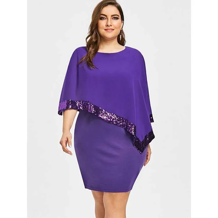 

2019 Spring Summer women's fashion dress Plus-size paillette dress
