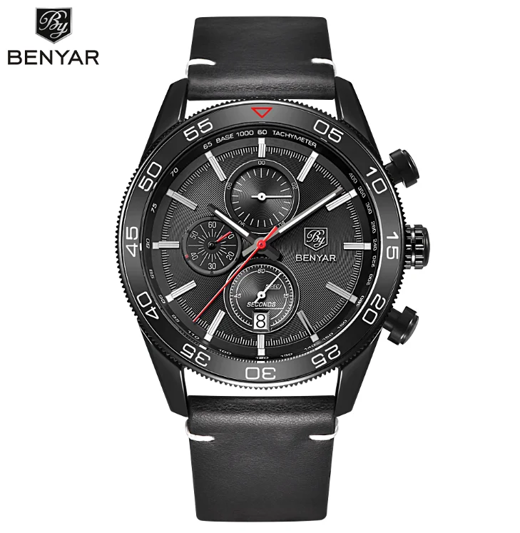 

BENYAR 5106M Men Quartz Watches Stylish Leather Chronograph Military Business Watch, N/a