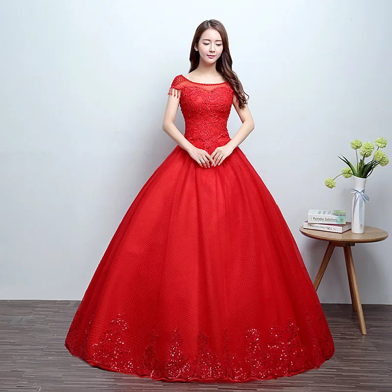 

Q054 Floor Length Bridal wedding Ball Gowns Crystal Cap Sleeves Ball Gown Dresses Slim Red Ball Gown Wedding Dresses 2019