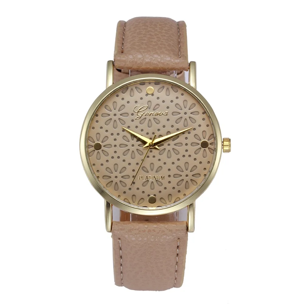 

Free Shipping Plum Blossom Watch GENEVA Brand Leather Watch Wrap Quartz Casual Watch Chrysanthemum Clock Wholesale Price, 6 different colors as picture