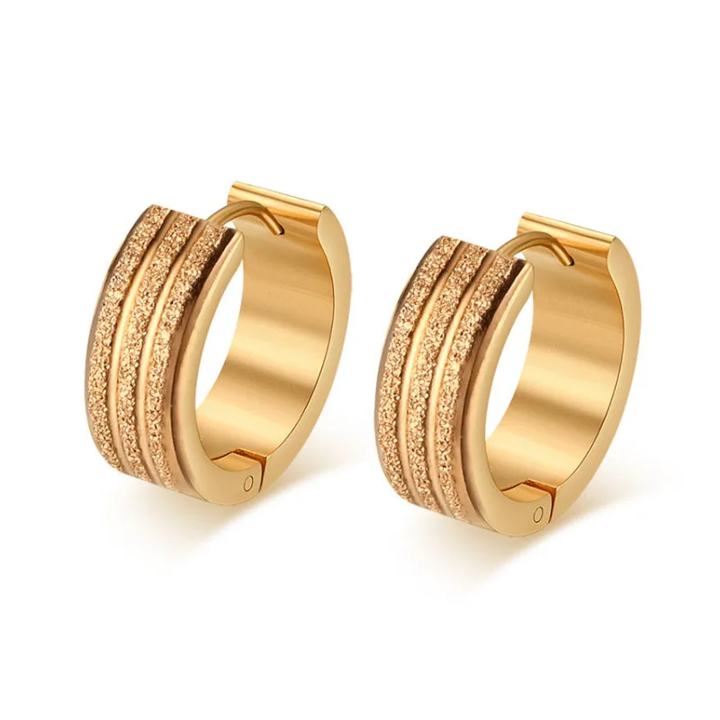 

Fashion Men's Stainless Steel Hoop Piercing Round crystal Earring Luxury Ear rings For Women, Gold