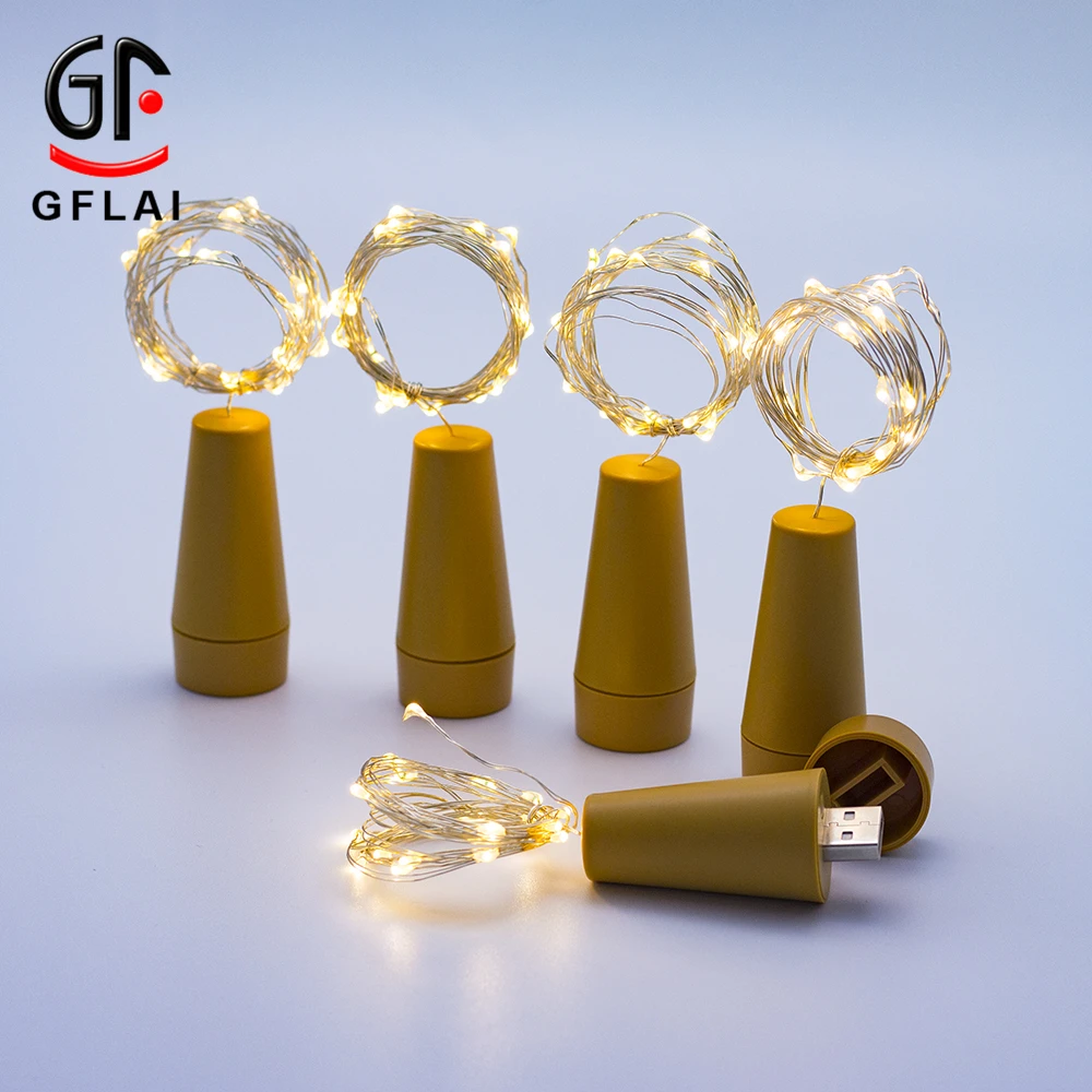 2020 New Hot Popular USB Rechargeable 2M 20 LEDs Wine Bottle String Light Cork Shape LED Copper Wire String Lights