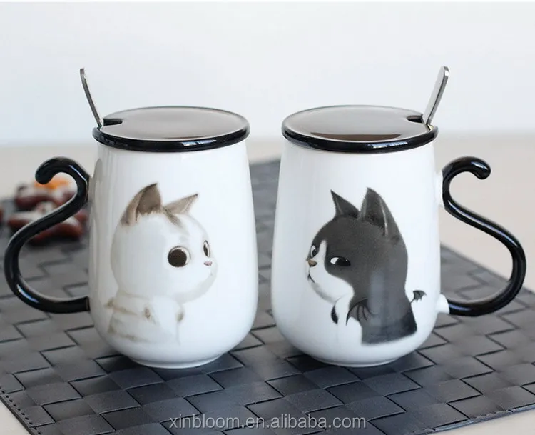 cat mug with lid and spoon
