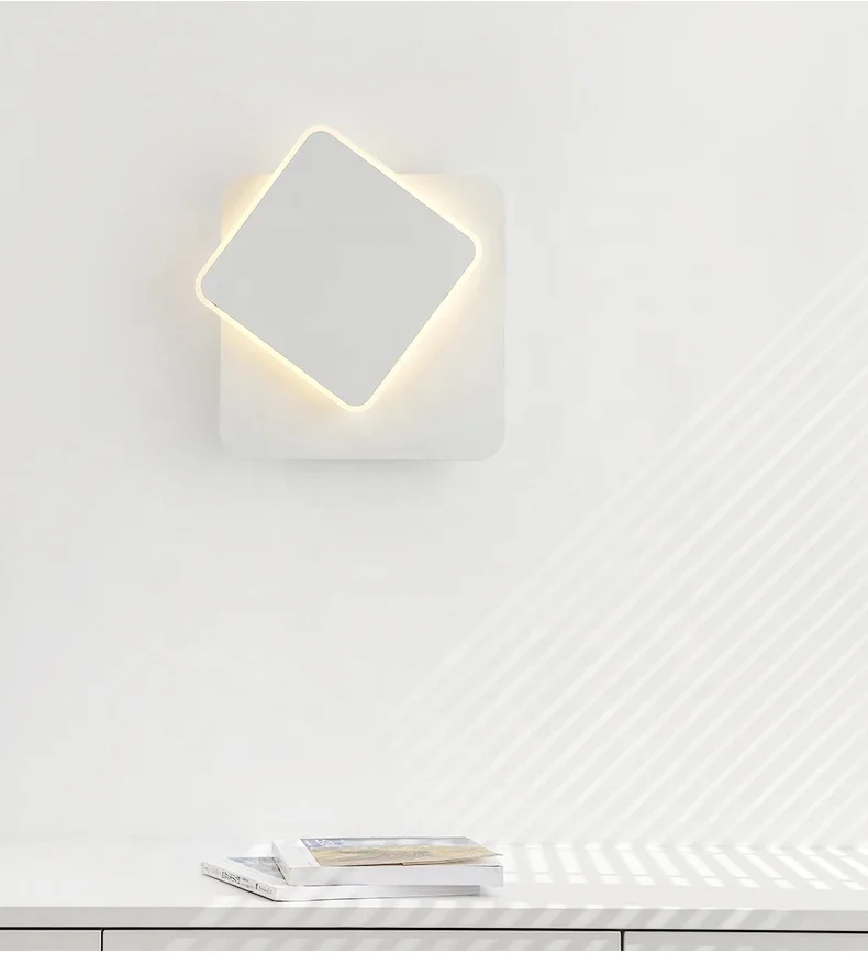 
Hotel living room rotatable round moon square black white gold acrylic metal wood led bedside wall lamps light 