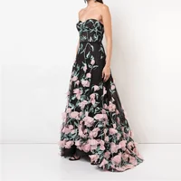 

Celebrity evening party handmade dress floral dresses off shoulder maxi embroidered evening dress