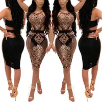

YSMARKET Summer Sexy Sleeveless Dresses Nightclub Sequin Mesh See Through Bodycon Backless Dress Hollow Out Knee Length E1843