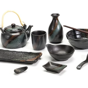 Image of 2019 Hotsale Black Dishwasher Safe Porcelain Dinnerware, Japanese Chinaware Sushi, Matt Black Dinnerware Set~