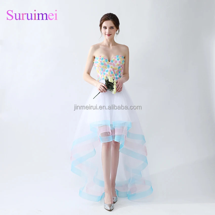 

100% Real sample Handflowe High Low Colorful Prom Dresses 2018 Sweetheart Latest Prom Party Gowns Vestidos de Noiva, Customized