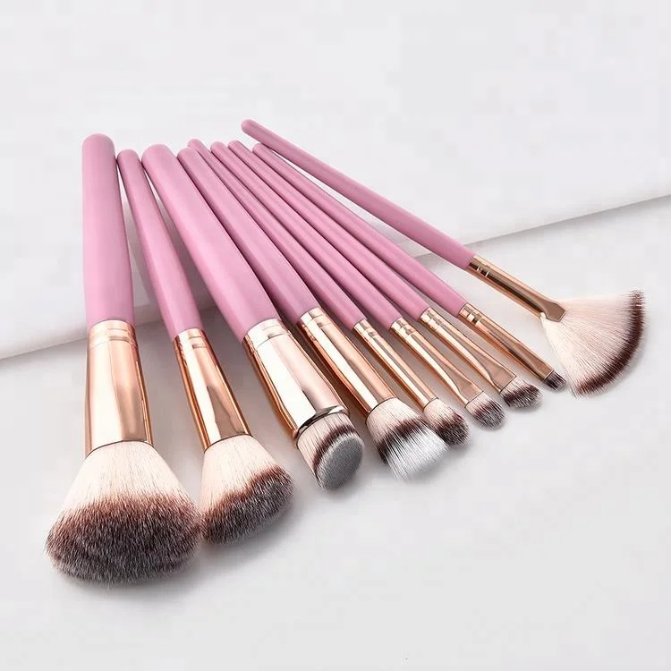 

9pc set purple wooden handle cosmetic synthetic hair custom logo makeup brushes, Rose purple