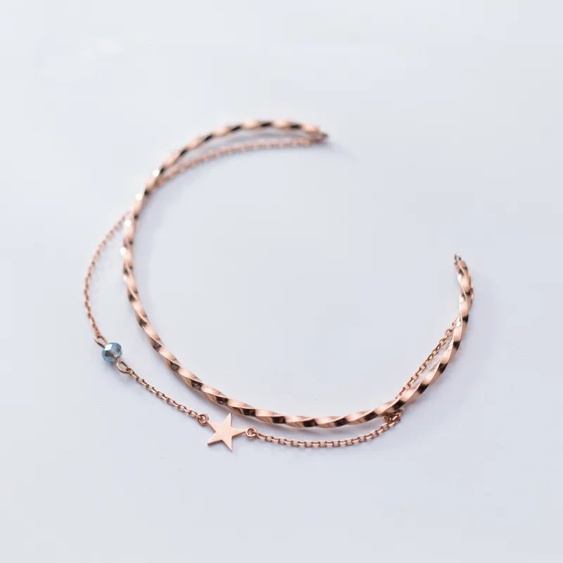 

Simple 925 silver jewelry rose gold two-layer pentagram open bracelet