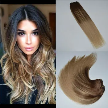Dark Brown Mix Blonde Ombre Color Double Drawn Balayage Hair