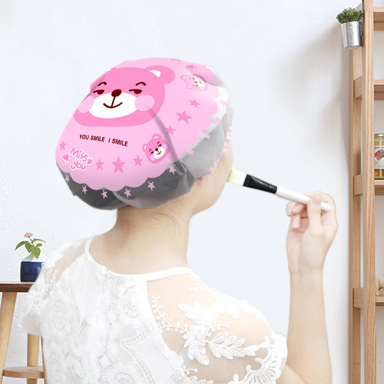 

Cute animal pattern ECO-friendly reusable elastic waterproof hair bath shower cap, Pink blue yellow