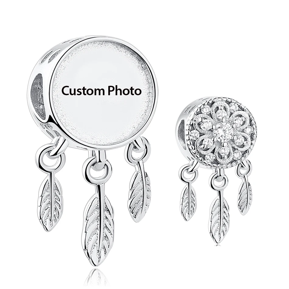 

925 Sterling Silver Charm Custom Photo Dream Catcher Holder Beads fit Charm Bracelet Necklace DIY Personalized Jewelry