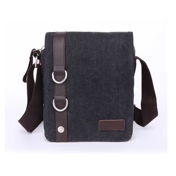 Promotional Black Vertical Men Canvas Ager School Messenger Bag For Ipad With Leather Tirm Promotional Black Vertical Men Canvas Ager School Messenger Bag For Ipad With Leather Tirm