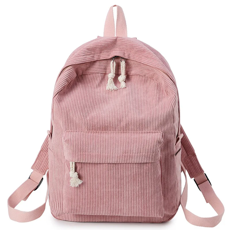 

Fashion Preppy Style Student Ladies Soft Handle Solid Bagpack Corduroy Striped Backpack School Bag For Teenage Girls, Pink,black,light brown,light gray,light blue,light green