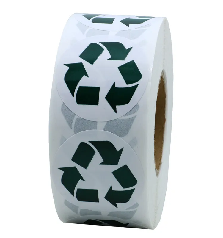 1.5 Inches Round White and Green Recycle Logo Stickers 500 Labels on a Roll