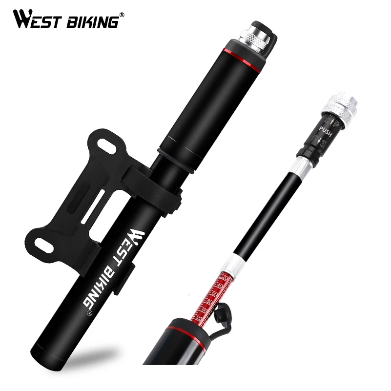 

WEST BIKING High Pressure Portable Bike Tool Mini Air Pump with Presta Schrader Mini Basketball Bike Bicycle Hand Tire Air Pump, Black