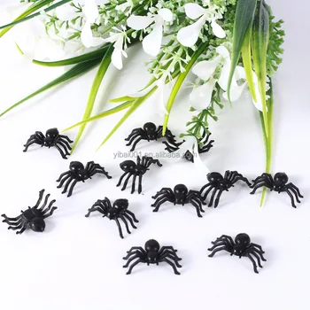 mini black plastic halloween spiders