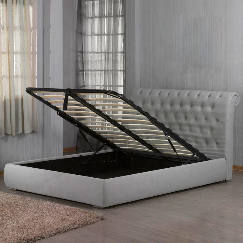 
Cushion Upholstered Headboard Bed Frame Wooden Double Bed Designs with Storage 