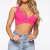wholesale women hot pink sexy deep v neck Snap Buttons custom ribbed Cropped tops