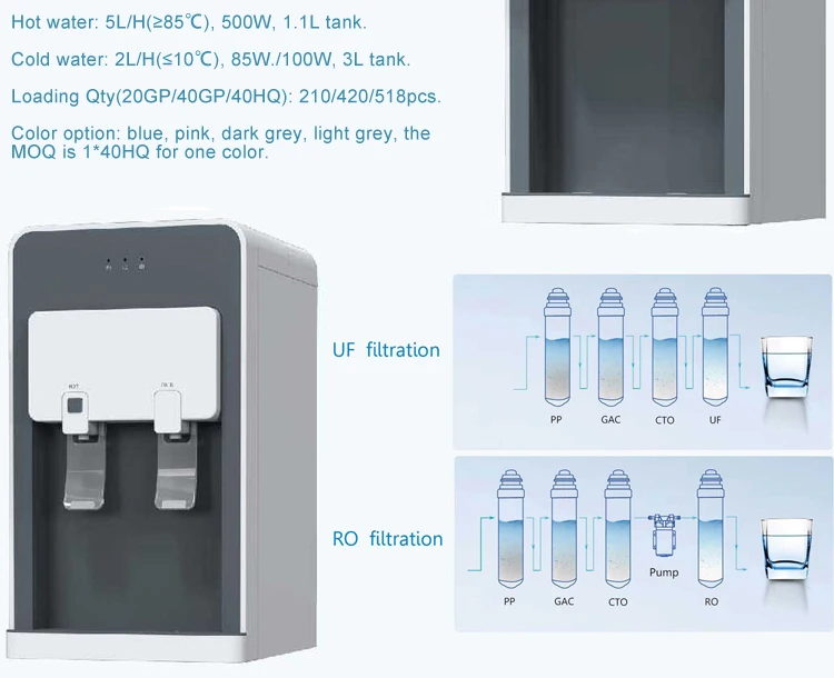 drinking water filter dispenser, table top hot and cold water dispenser
