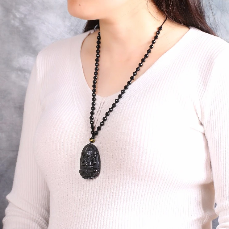 beeded black obsidian necklace