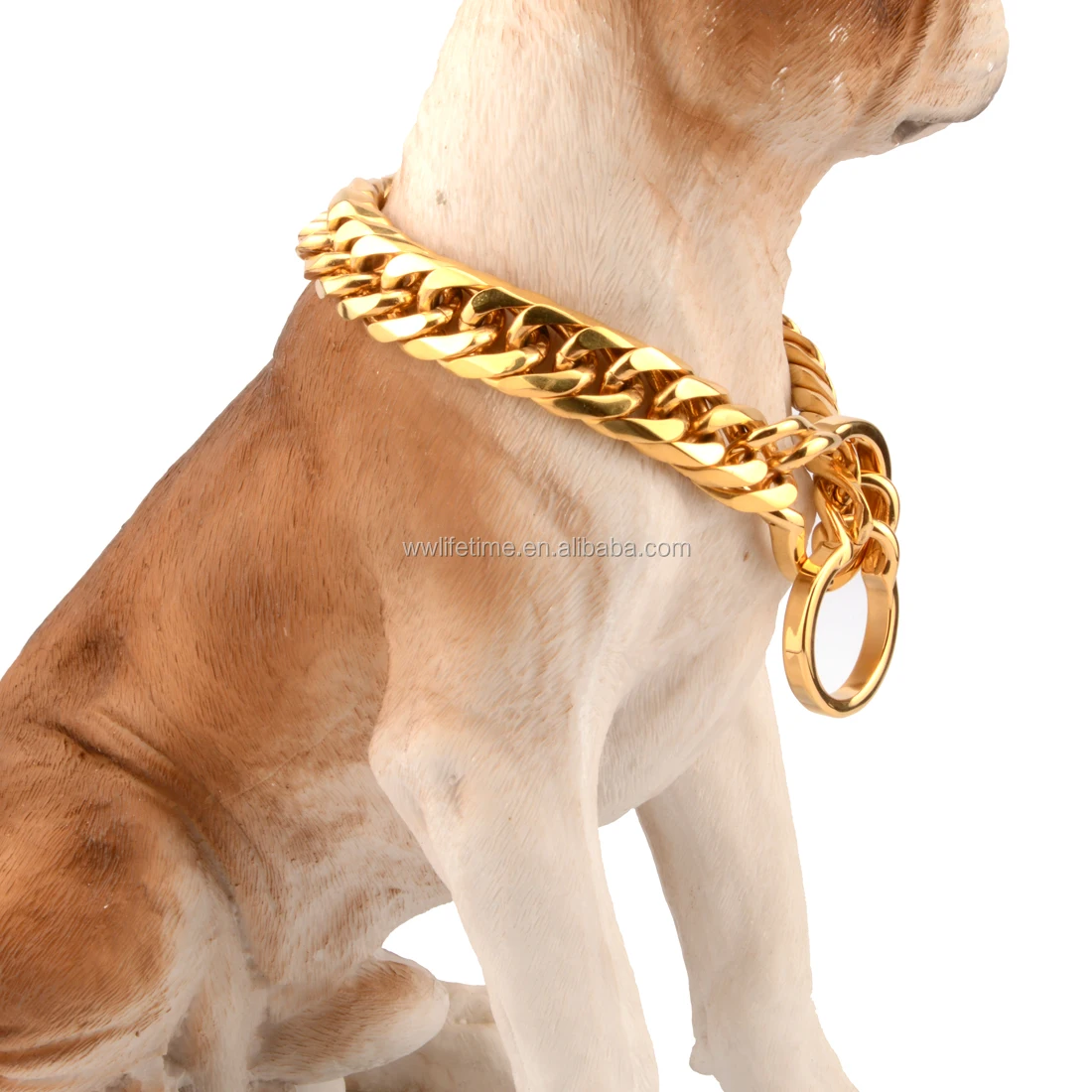 16/18mm Luxury Pet Dog Chain Collar Gold Stainless Steel Double Link