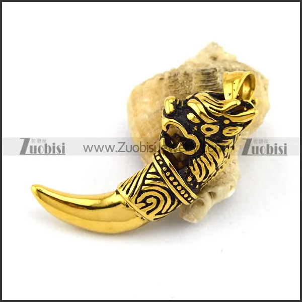 

Gold Plated Custom Stainless Steel Wolf Teeth Shaped Necklace Pendant Jewelry, As picture