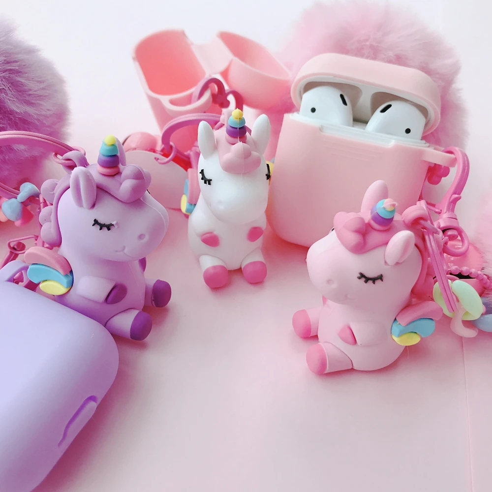

Hot Sales Cute for Airpods Silicone Case with Unicorn Keychain Earphone Bag Cover for Apple for Airpod 2 1 Box with Strap