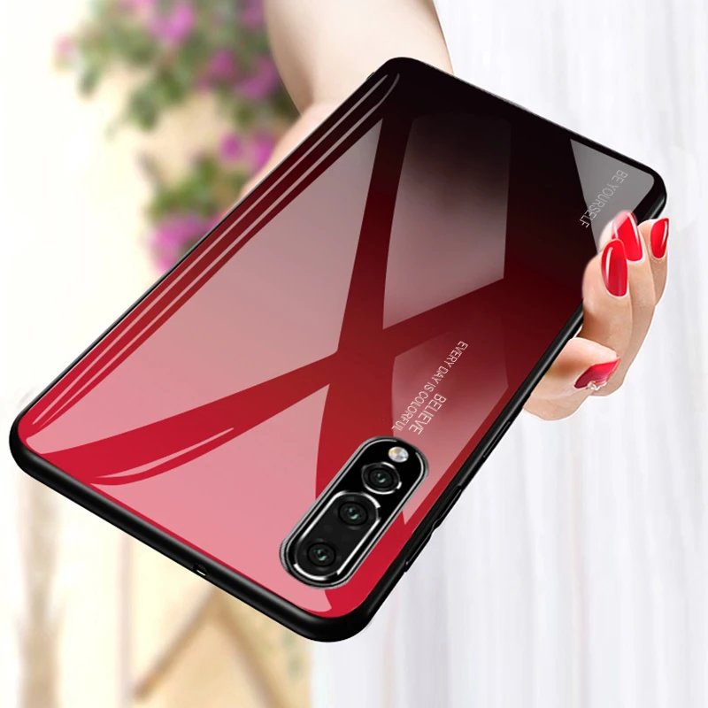 

Gradient Tempered Glass Phone Case For Huawei Honor 8X Mate 20 Pro Mate 10 P20 Lite P Smart Nova 3i 3 P30 P30pro Cover Housing, Black,blue,pink.white,red