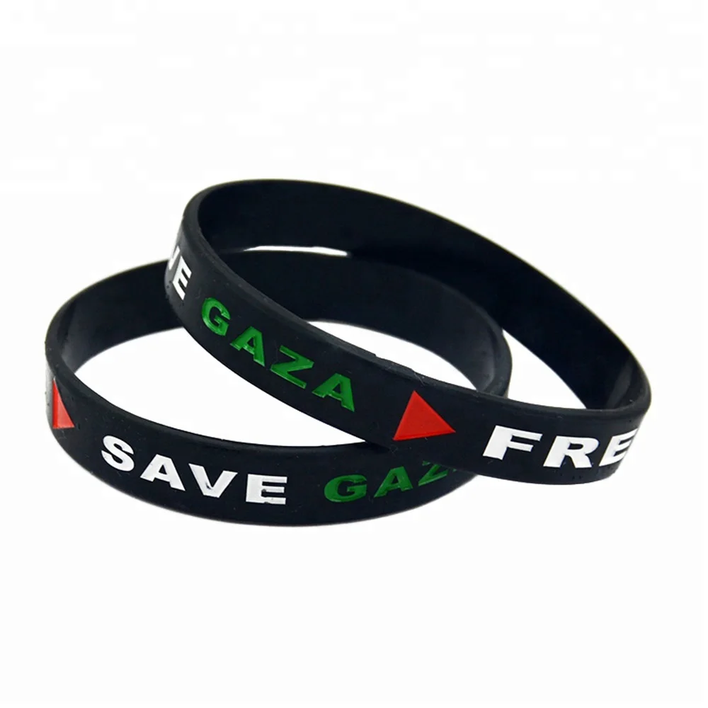 

Wholesale 50PCS/Lot Decoration Bracelet with Palestine Flag Save Gaza Silicone Wristband, Black;white