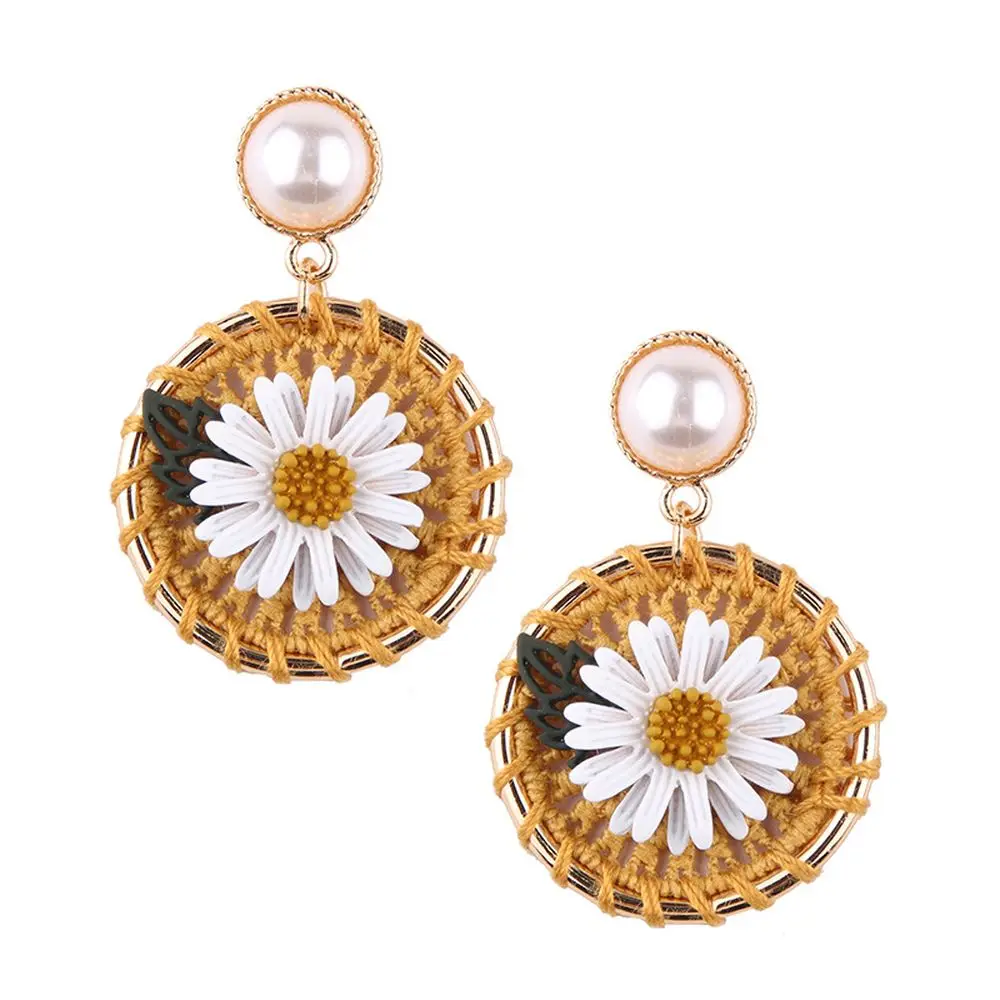 

New Arrival Trendy Daisy Sun Flower Earrings for Women Bridal Drop Earrings Handmade Weave Jewelry Accessories, Same as picture