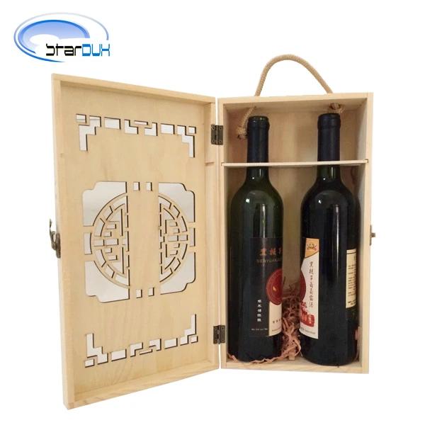
2018 New Designed 2 Bottle Hinged Birch Plywood Wooden Wine Box 