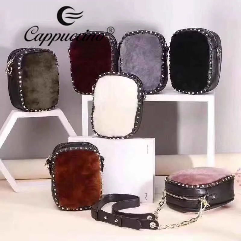 

2019 SS Cowhide oblique body with wool decoration bag wholesale price made in China in stock, Multi