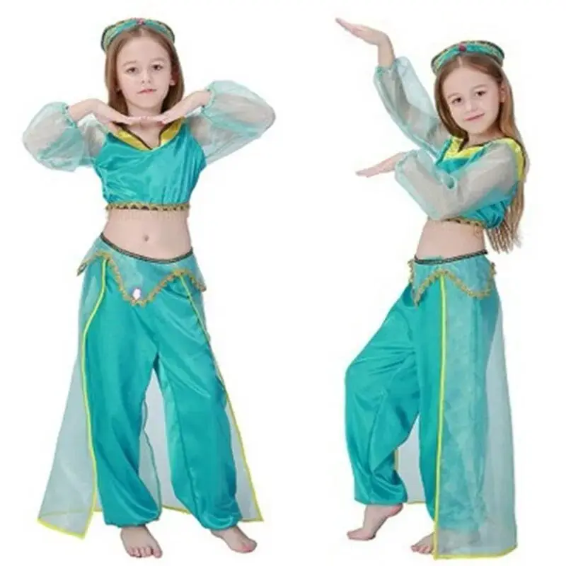 

High Quality New Arrival Kids Girls Aladdin Lamp Jasmine Princess Halloween Costume Party Cosplay Clothes Clothing E5043