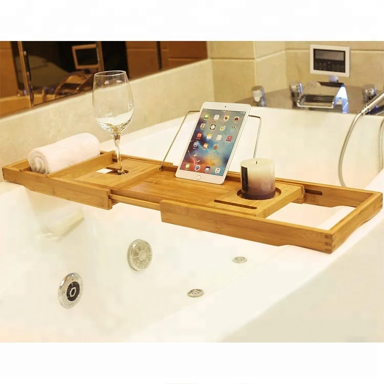 Luxury Bamboo Bathtub Caddy Bamboo Bath Tub Tray With Extending Sides ...