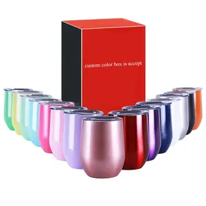 Cheap Price 12oz customized wine cup Stainless Steel double Wall Premium Wine Glass stemless Cup Tumbler wholesale
