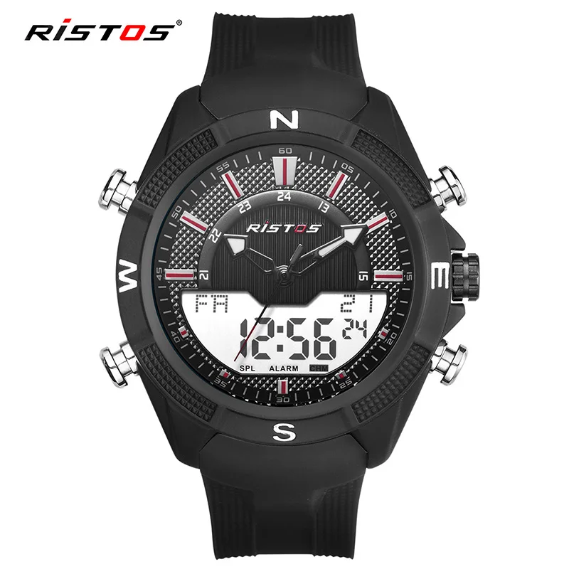 

RISTOS 9365 Men's Quartz+Digital Watch Fashion LED Rubber Band Sport watch