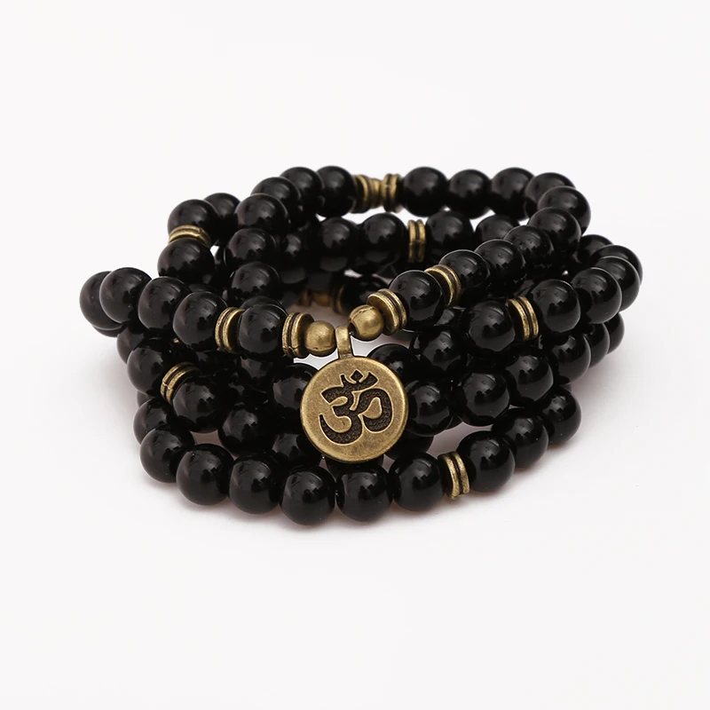 

Mala Beads 108 Beads Prayer Wrist Wrap Yoga Meditation Jewelry Black Stone Charm bracelet