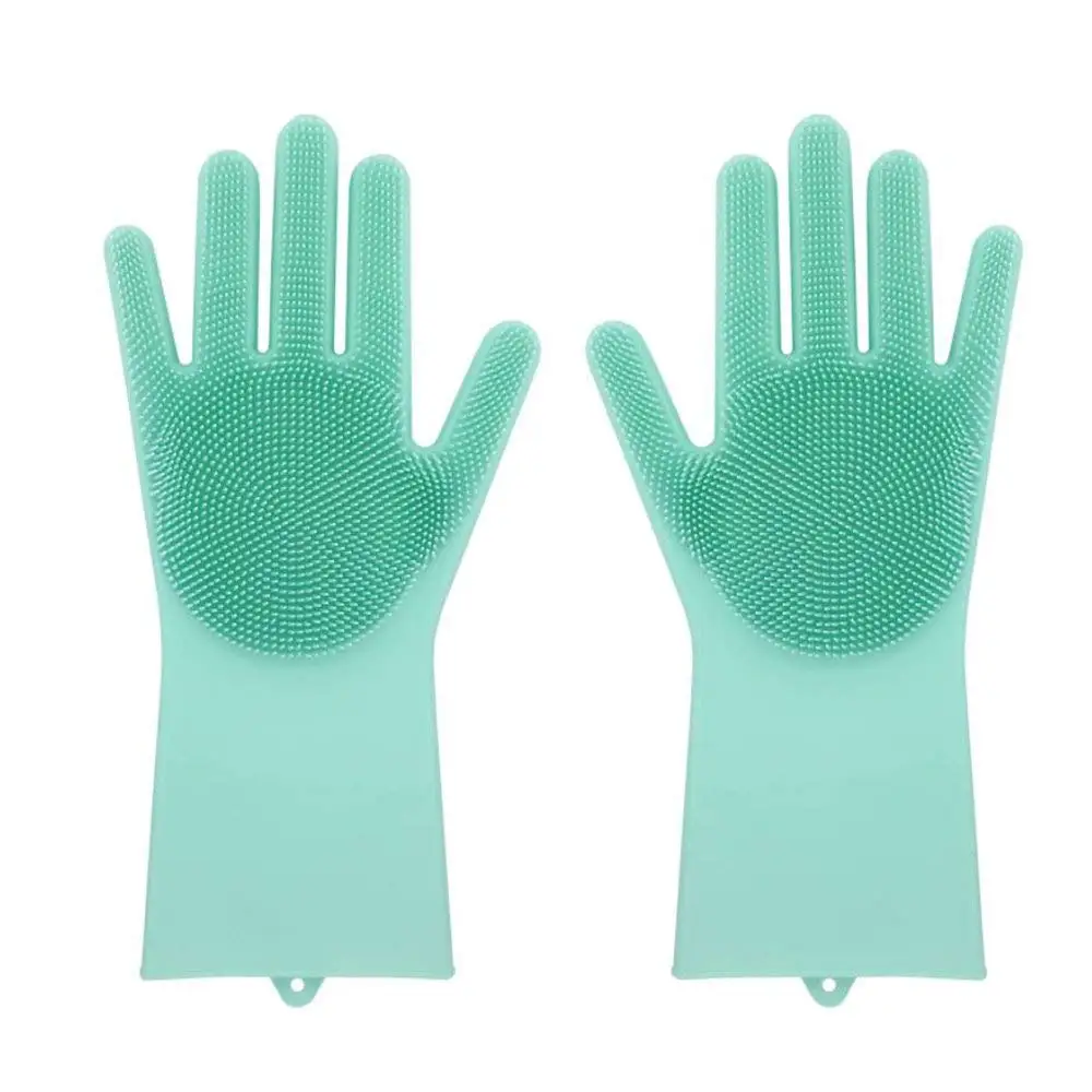 

Reusable Silicone Dish Washing Gloves with Scrubber Heat Resistant Silicone Dishwashing Gloves